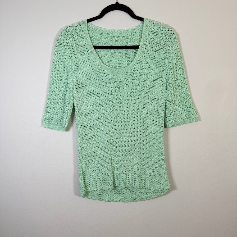 Hand Crochet Top Mint Green Summer Sweater Beach Coastal Grandma Artsy Handmade